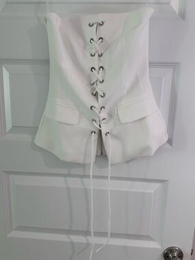 Fashion Nova White Strapless Corset Top with Lace-Up Detail